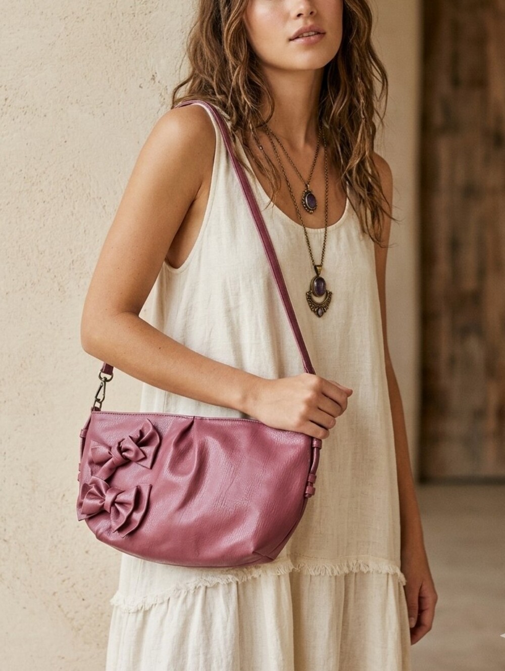 NWT Jessica Simpson Burgundy Faux Leather Shoulder Bag With Bows